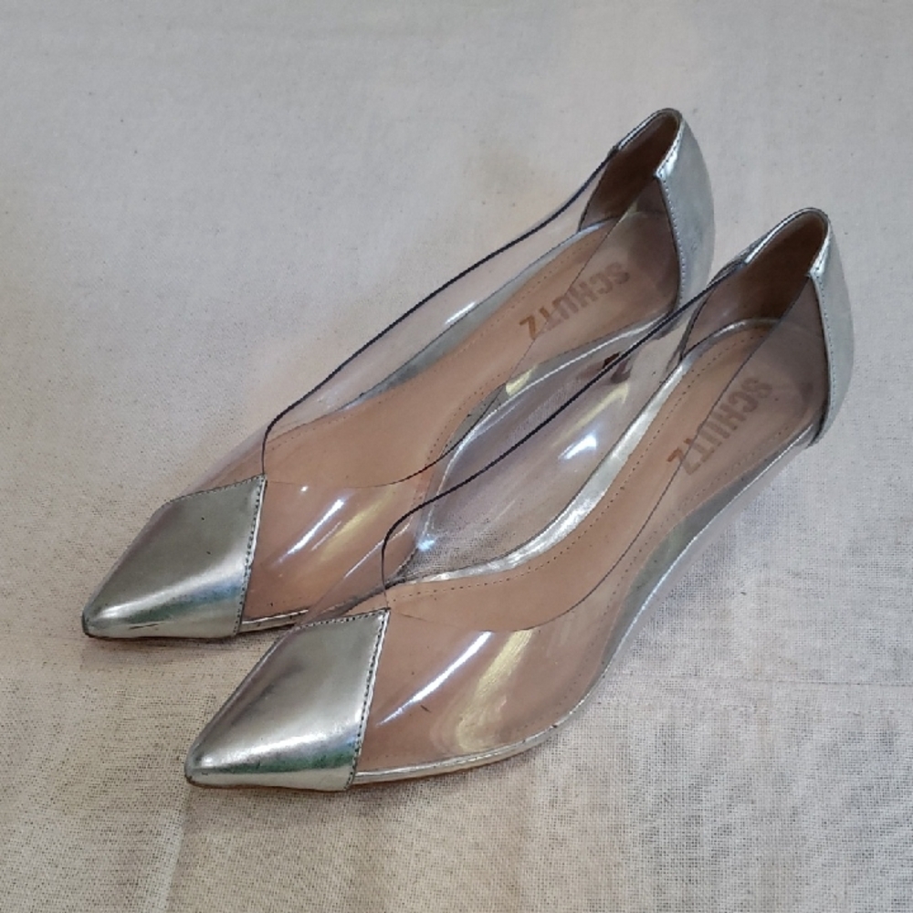 SCHUTZ Silver Clear Pointed Toe Flats